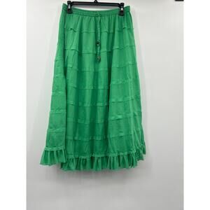 Mix Nouveau New York Green Tiered Maxi Skirt Size Large Boho Peasant Cottagecore